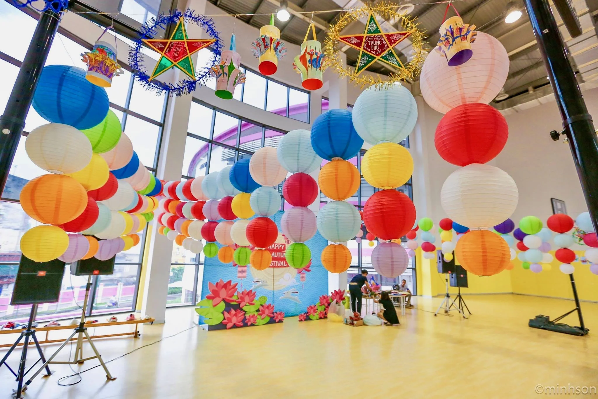  Paper Lanterns decorate the Sports Hall for our celebration 