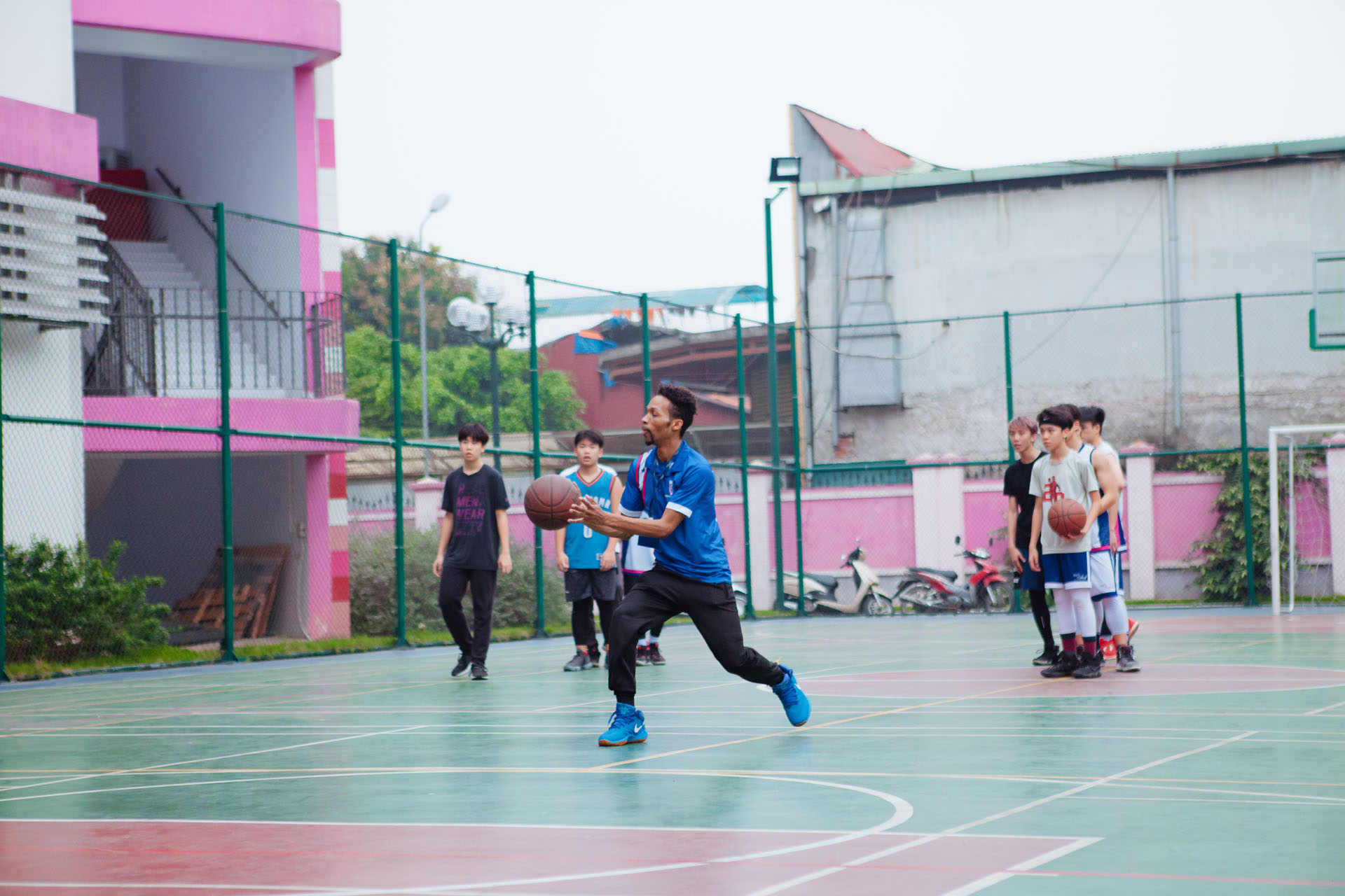 Fitness center and sports field